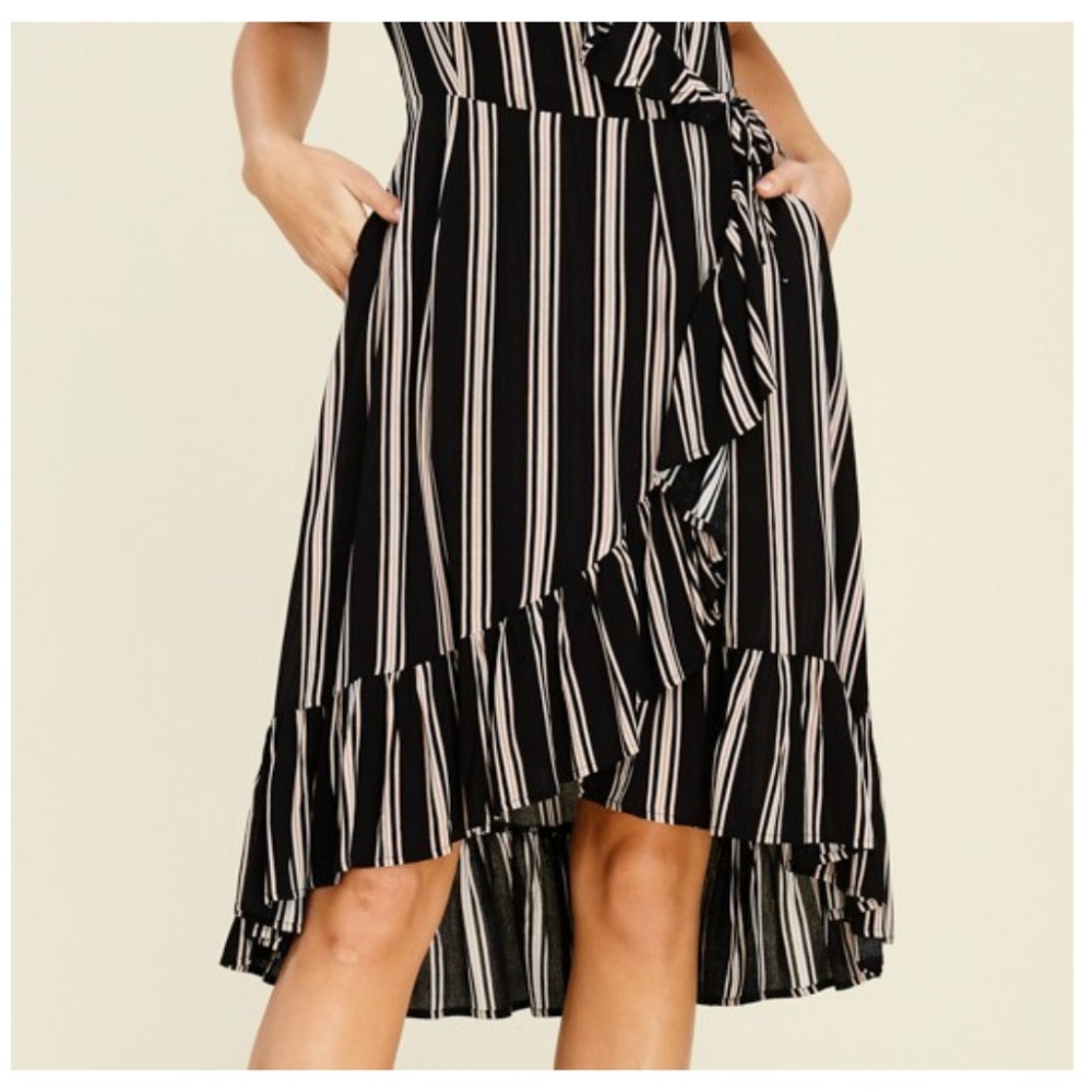 HIGH LOW BLACK STRIPE DRESS - Picture 2 of 6
